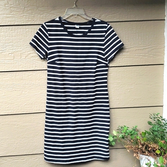 Old Navy black & white stripe shift tee stretch dress size M - Picture 2 of 7